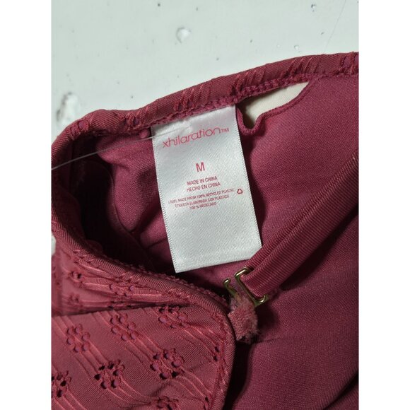 Xhilaration Womens Pink Floral Eyelet Lace One Piece Swimsuit Size Medium Boho - Picture 7 of 14